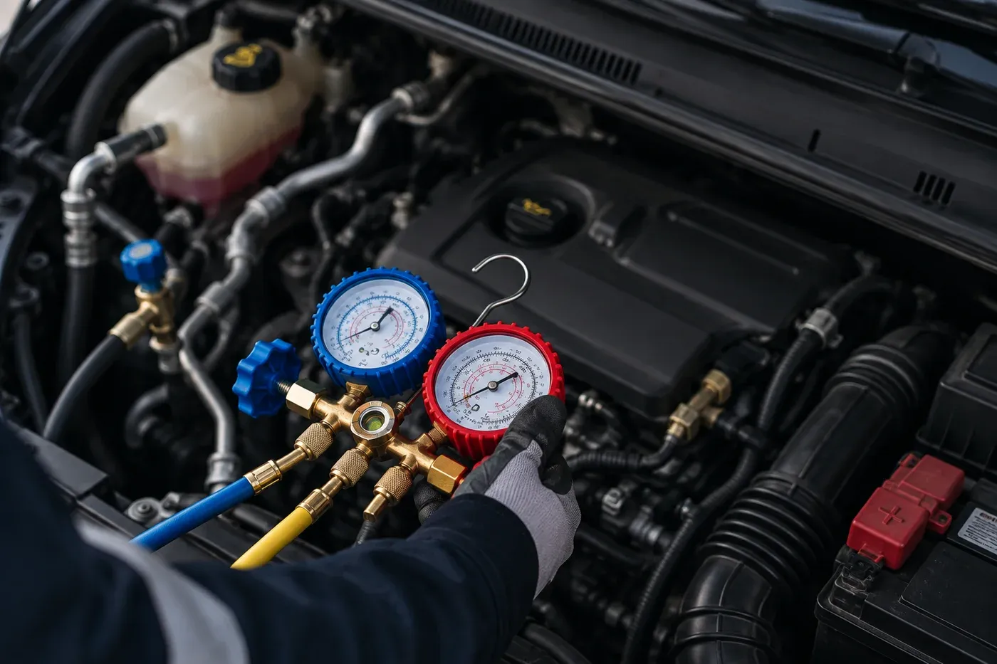 Kompresor autoklimatizácie pripravený na diagnostiku a repas
